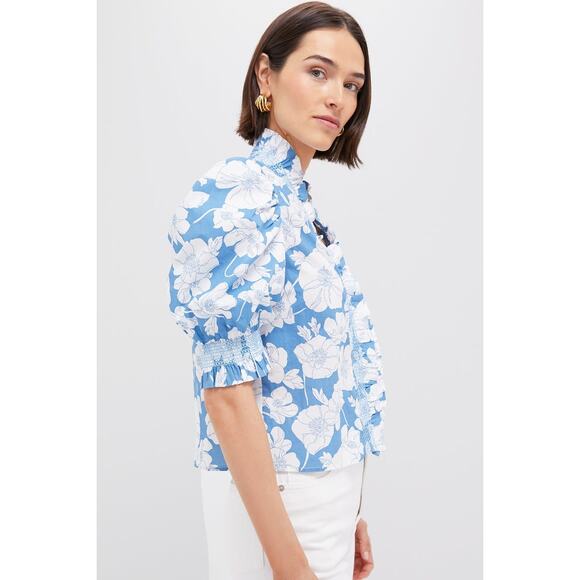 ENGLISH FACTORY Blue Floral Ruffle Neck Aria Blouse Size M NWT - Picture 4 of 8